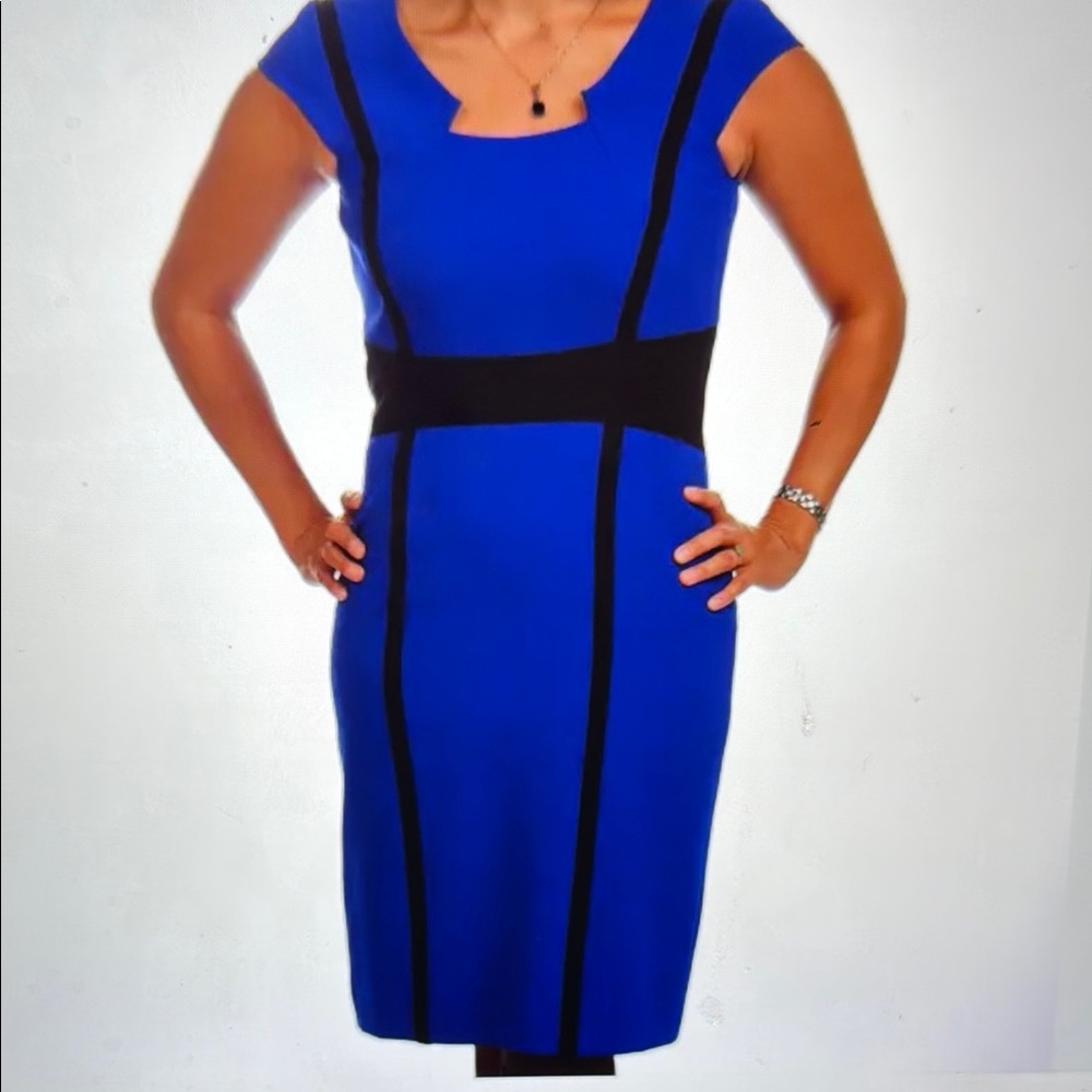 Tahari Elegant Blue and Black Dress